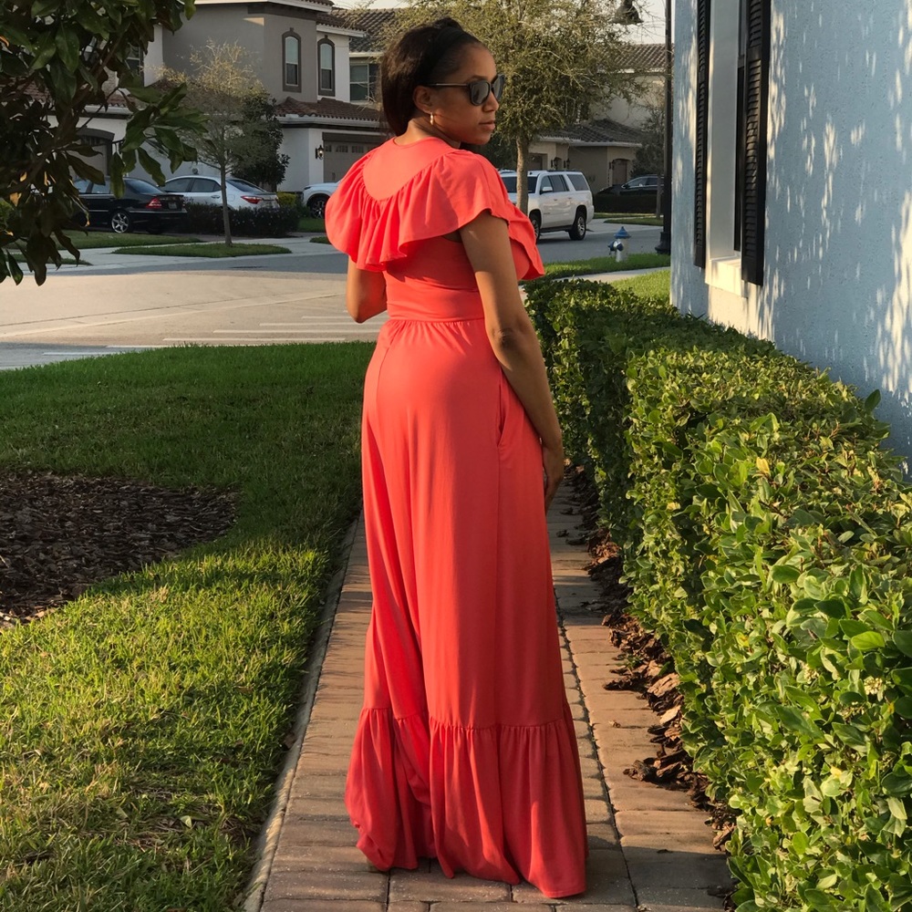 Pink Ruffle Maxi Dress - Picture 4 of 5